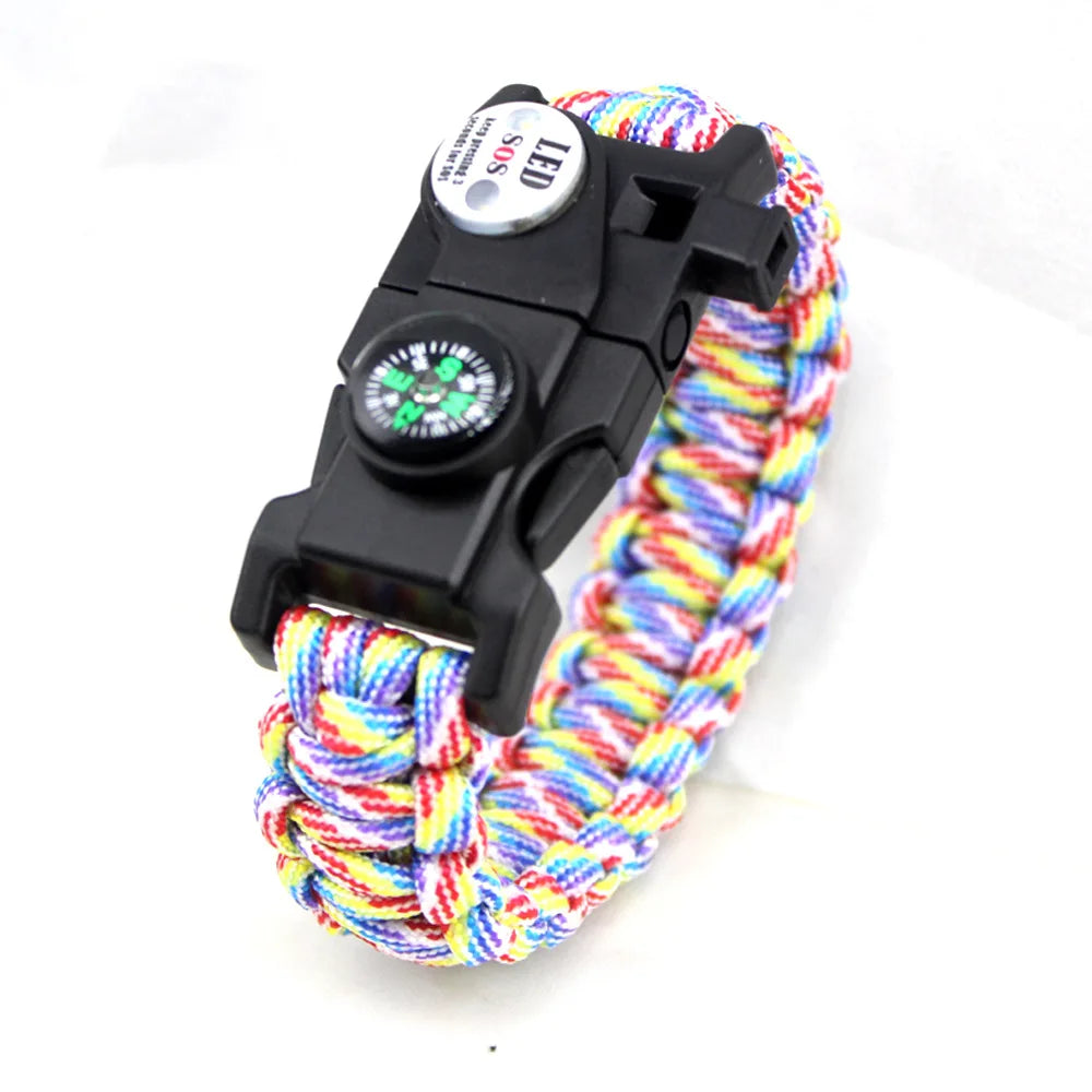 Braided Bracelet Men SOS LED Light Survival Bracelet Paracord Camping Hiking EDC Tool Emergency Compass Whistle