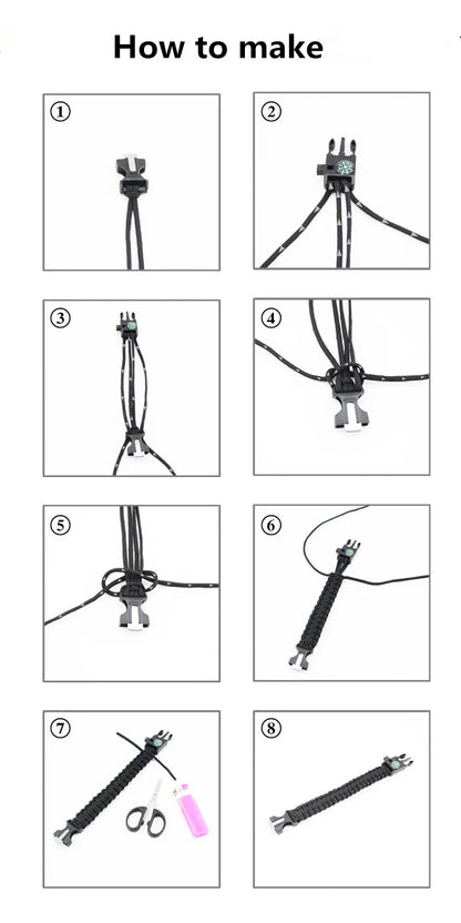 Braided Bracelet Men SOS LED Light Survival Bracelet Paracord Camping Hiking EDC Tool Emergency Compass Whistle