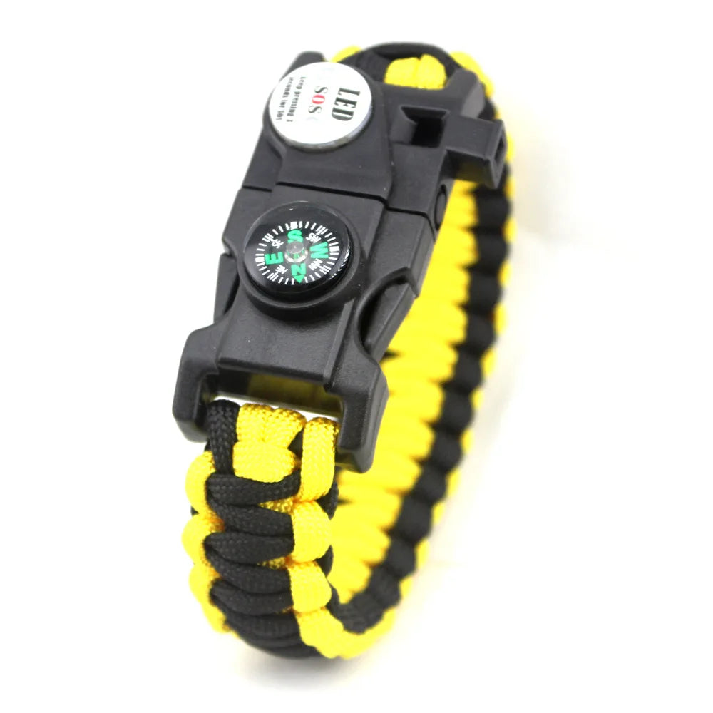 Braided Bracelet Men SOS LED Light Survival Bracelet Paracord Camping Hiking EDC Tool Emergency Compass Whistle