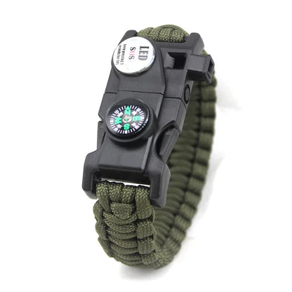 Braided Bracelet Men SOS LED Light Survival Bracelet Paracord Camping Hiking EDC Tool Emergency Compass Whistle