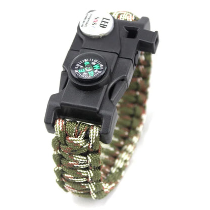 Braided Bracelet Men SOS LED Light Survival Bracelet Paracord Camping Hiking EDC Tool Emergency Compass Whistle