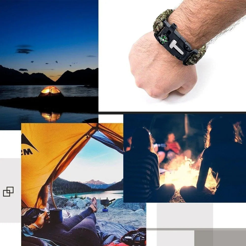 Braided Bracelet Men SOS LED Light Survival Bracelet Paracord Camping Hiking EDC Tool Emergency Compass Whistle