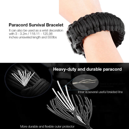 Braided Bracelet Men SOS LED Light Survival Bracelet Paracord Camping Hiking EDC Tool Emergency Compass Whistle