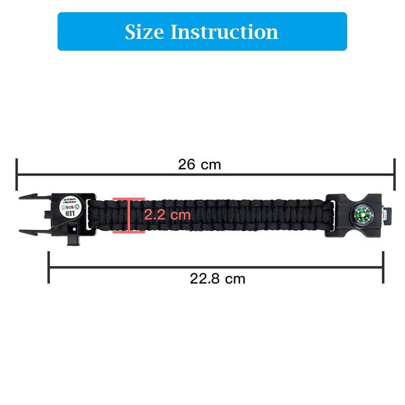 Braided Bracelet Men SOS LED Light Survival Bracelet Paracord Camping Hiking EDC Tool Emergency Compass Whistle