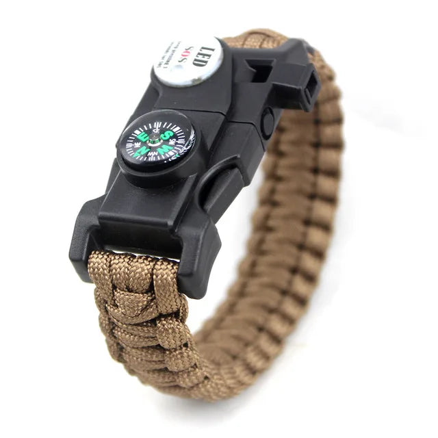 Braided Bracelet Men SOS LED Light Survival Bracelet Paracord Camping Hiking EDC Tool Emergency Compass Whistle