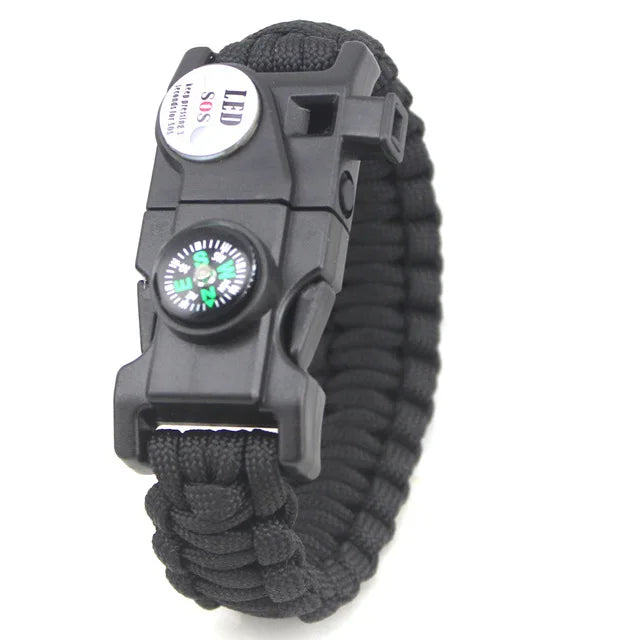 Braided Bracelet Men SOS LED Light Survival Bracelet Paracord Camping Hiking EDC Tool Emergency Compass Whistle