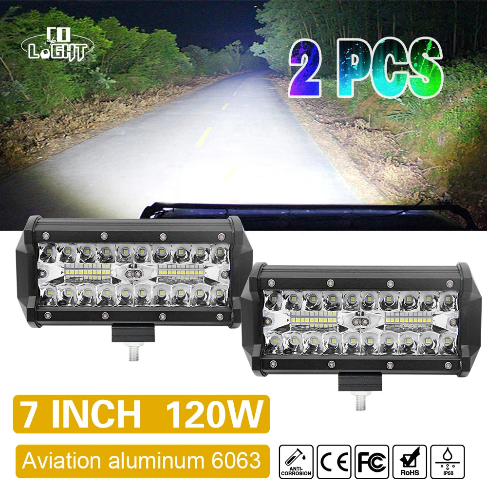 CO LIGHT 4" 2pcs 120W Led Work Light Bar 7'' for Tractor Boat Off-Road Truck Suv Atv Spot Flood Combo 12V 24V Led Working Lights