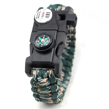 Braided Bracelet Men SOS LED Light Survival Bracelet Paracord Camping Hiking EDC Tool Emergency Compass Whistle