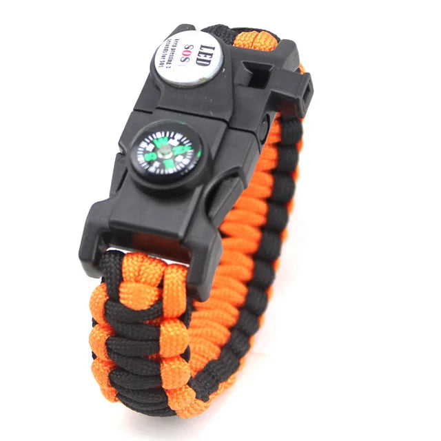 Braided Bracelet Men SOS LED Light Survival Bracelet Paracord Camping Hiking EDC Tool Emergency Compass Whistle