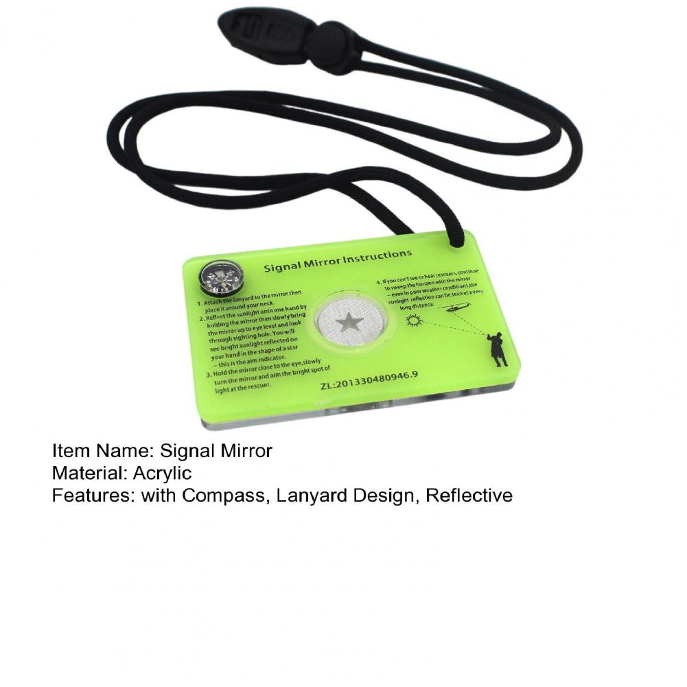 Signal Mirror with Compass Whistle Lanyard Portable Acrylic Emergency Rescue Survival Mirror SOS First Aid Accessories