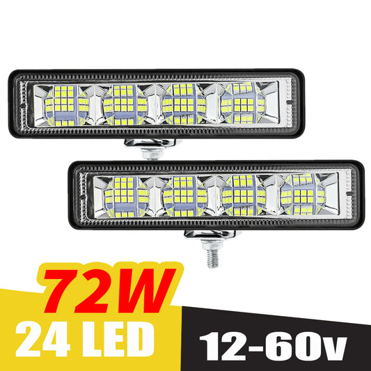 2Pcs 72W Car Work Light LED Bar 4x4 24 LED Worklight Bar Excavator 12-60V led Combo Beam For Offroad SUV ATV Tractor Boat Trucks