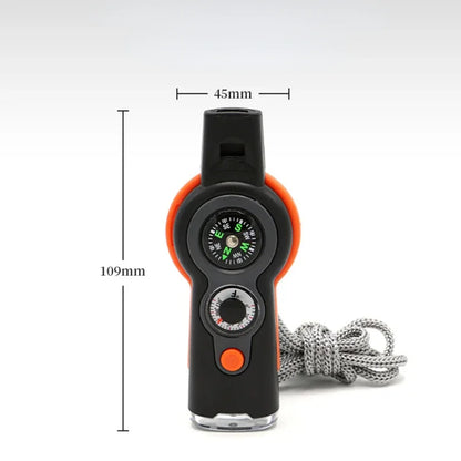 7 in 1 Whistle Outdoor Survival Emergency Tools Multifunctional LED Light Camping Hiking Whistle Compass Thermometer Magnifier