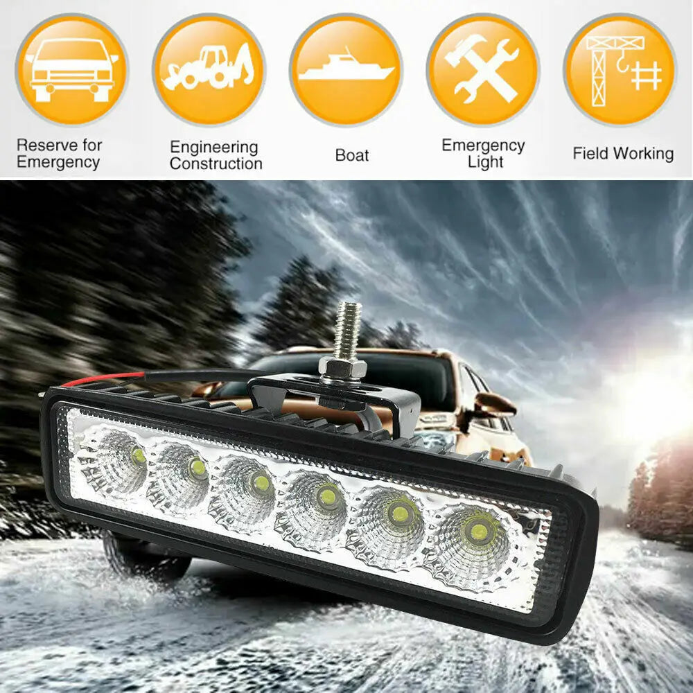 2PCS 18w 6 LED Car Work Light DRL Spotlight High Bright Waterproof Auto Offroad SUV Truck Headlights Driving Lamp 12V 24V 6000K