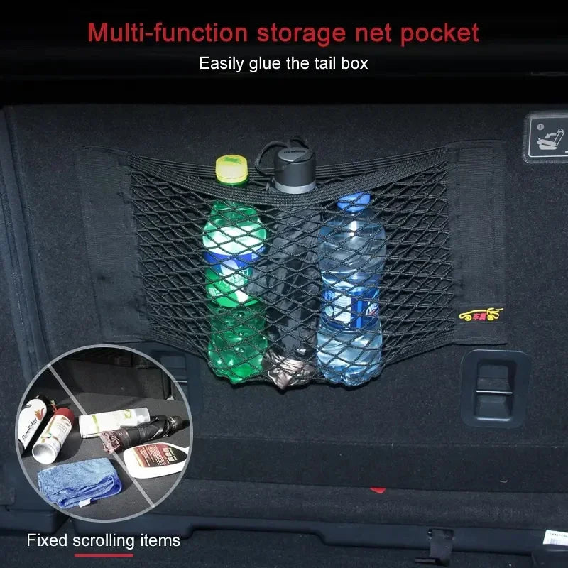 40x25cm/50x25cm Car Back Rear Trunk Organizer Net Mesh Seat Elastic String Magic Sticker Universal Storage Bag Pocket