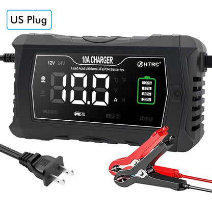 10A/20A 12V 24V Car Battery Charger Fully Automatic Pulse Repair Charger for Lifepo4 AGM Lead-Acid Lithium Battery Mainter