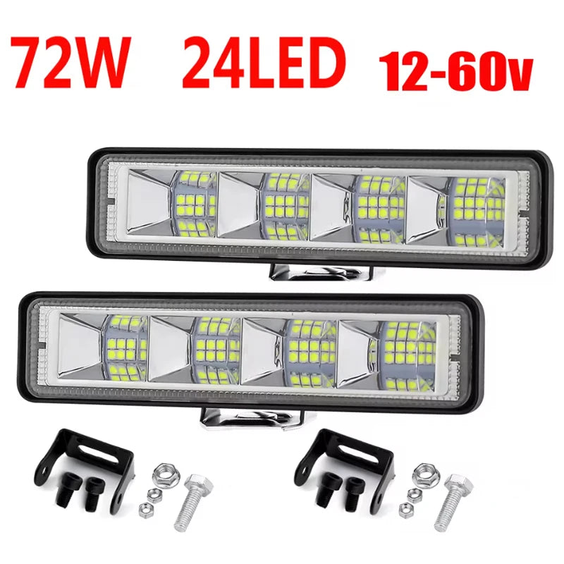 2Pcs 72W Car Work Light LED Bar 4x4 24 LED Worklight Bar Excavator 12-60V led Combo Beam For Offroad SUV ATV Tractor Boat Trucks