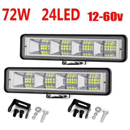 2Pcs 72W Car Work Light LED Bar 4x4 24 LED Worklight Bar Excavator 12-60V led Combo Beam For Offroad SUV ATV Tractor Boat Trucks