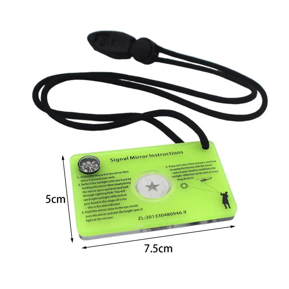 Signal Mirror with Compass Whistle Lanyard Portable Acrylic Emergency Rescue Survival Mirror SOS First Aid Accessories