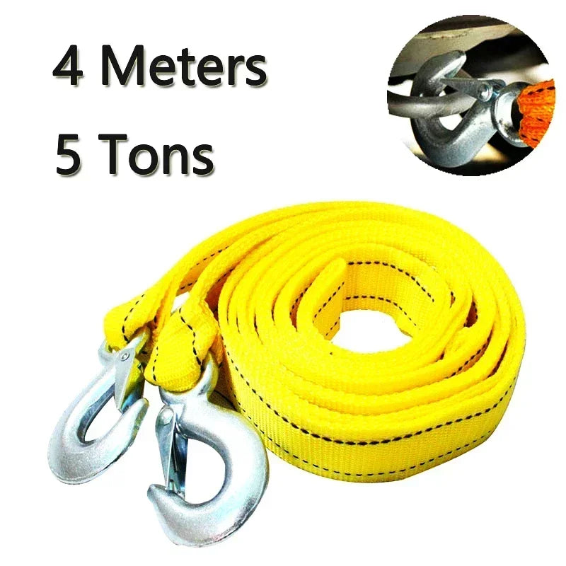 1 Pcs 4M Car Tow Cable Heavy Duty 5 Ton Trailer Rope Towing Pull Rope Strap Hooks Van Road Recovery Car Accessories