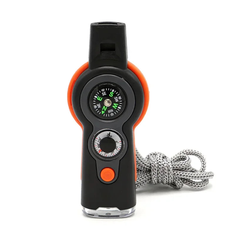 7 in 1 Whistle Outdoor Survival Emergency Tools Multifunctional LED Light Camping Hiking Whistle Compass Thermometer Magnifier