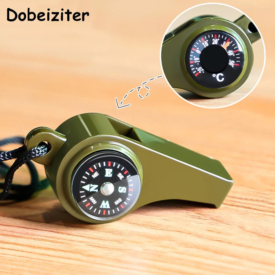 High Decibel Emergency Rescue Whistle with Compass Thermometer  and Keychain  Camping  Hiking  and Outdoor Activities