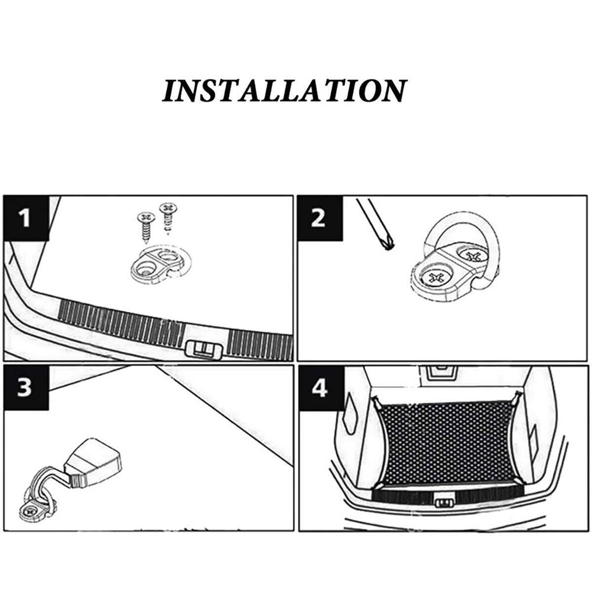 4set Cargo Net Floor Hook Accessories Rear Trunk Boot Cargo Floor Net Tie Down Hook Ring Loop Hanging Flat Screen Net Fixing Kit