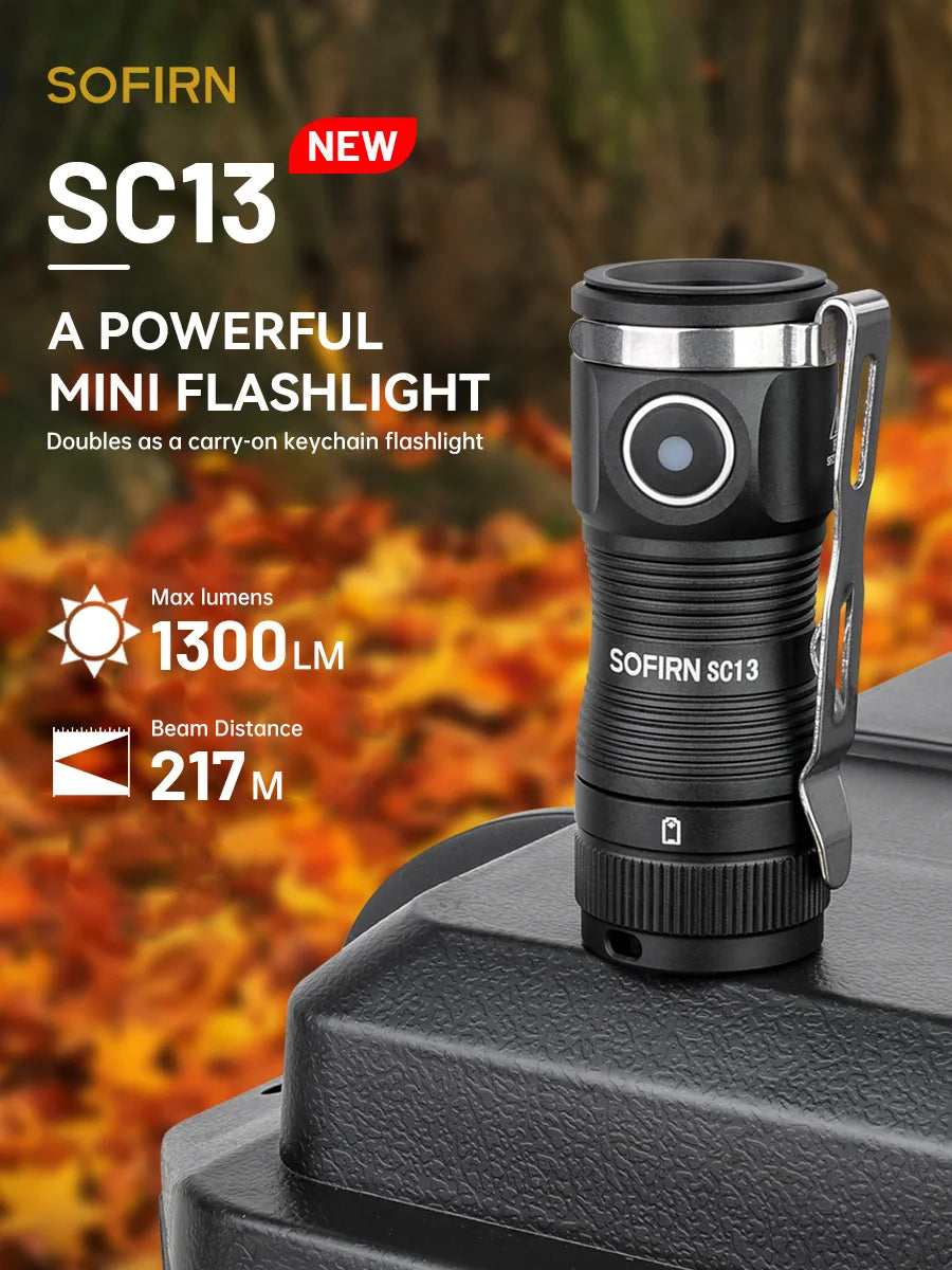 Sofirn Mini SC13 SST40 LED 1300lm Tactical 18350 Rechargeable Flashlight 6000K Keychain Emergency Torch Led Light with Magnetic