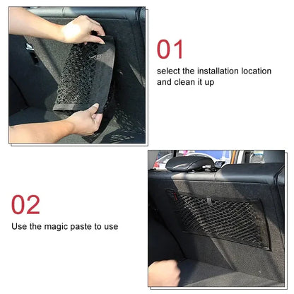 40x25cm/50x25cm Car Back Rear Trunk Organizer Net Mesh Seat Elastic String Magic Sticker Universal Storage Bag Pocket