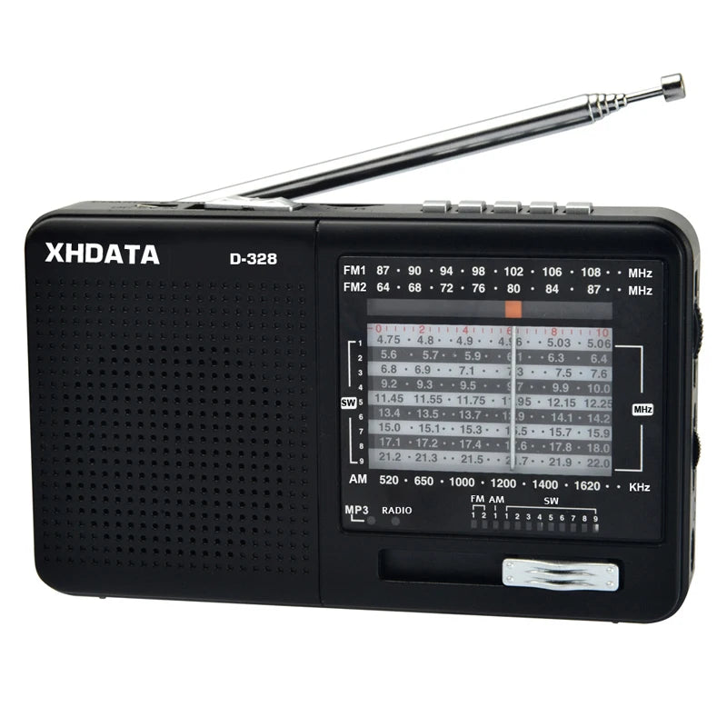 XHDATA D-328 12-Band Portable Radio AM/FM/SW DSP Technology MP3 Player TF Card Slot USB Mini FM Receiver with Bluetooth Radio