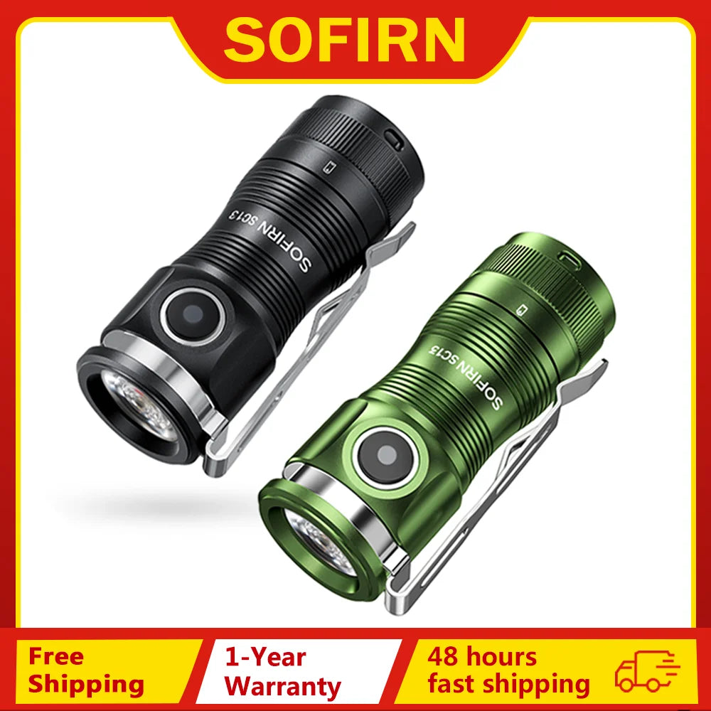 Sofirn Mini SC13 SST40 LED 1300lm Tactical 18350 Rechargeable Flashlight 6000K Keychain Emergency Torch Led Light with Magnetic