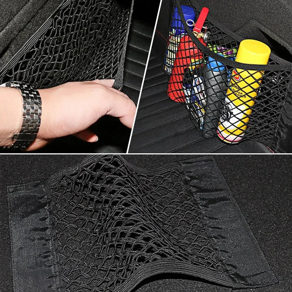 40x25cm/50x25cm Car Back Rear Trunk Organizer Net Mesh Seat Elastic String Magic Sticker Universal Storage Bag Pocket