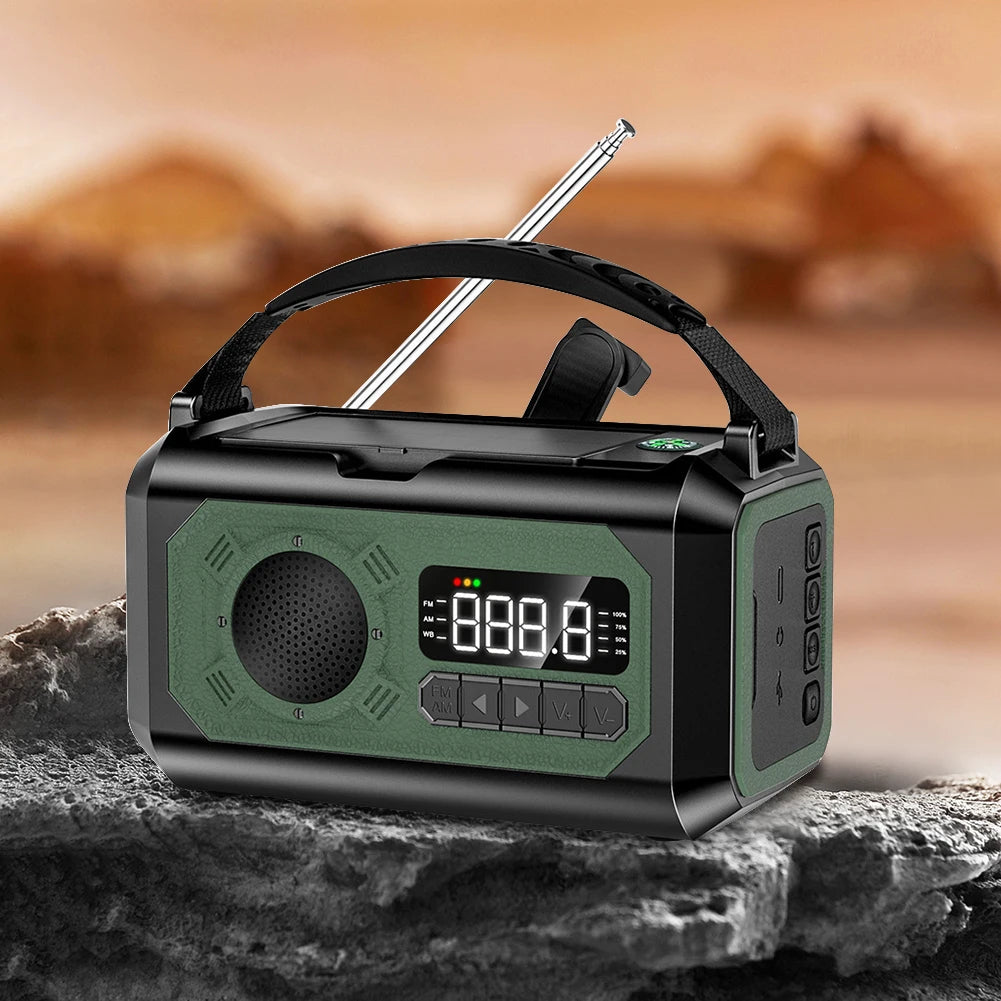 12000mAh AM/FM/NOAA Weather Radio with 2 Solar Panels Solar Hand Crank Portable Emergency Radio Reading Lamp for Outdoor Camping