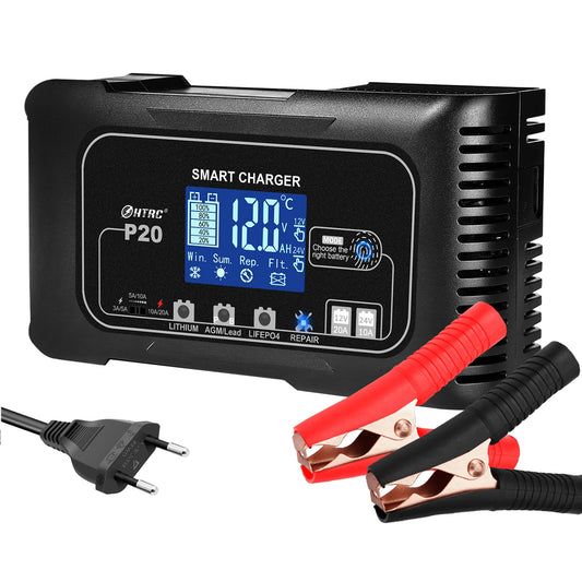 10A/20A 12V 24V Car Battery Charger Fully Automatic Pulse Repair Charger for Lifepo4 AGM Lead-Acid Lithium Battery Mainter