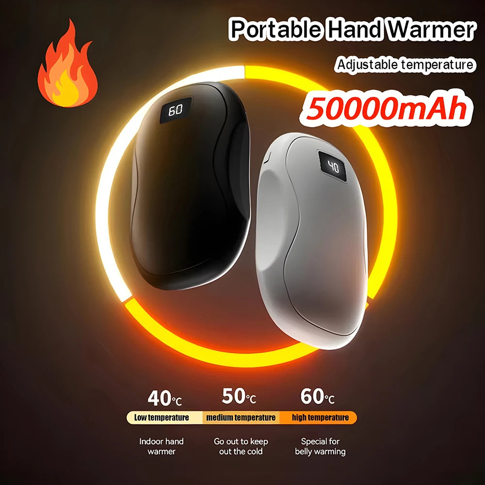 Portable Hand Warmer 50000mAh Large Capacity Electric Fast Heating Double Sided Warmth Battery Digital Display Winter Warmer