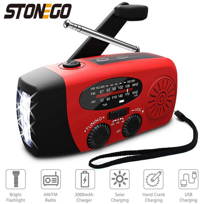 STONEGO Multifunctional FM Radio Outdoor Emergency Hand-crank Generator Solar Mobile Phone Charging Lighting Table Lamp