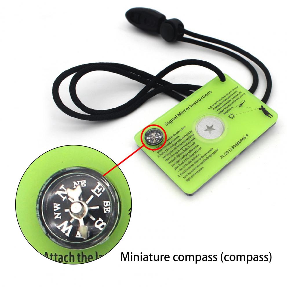 Signal Mirror with Compass Whistle Lanyard Portable Acrylic Emergency Rescue Survival Mirror SOS First Aid Accessories