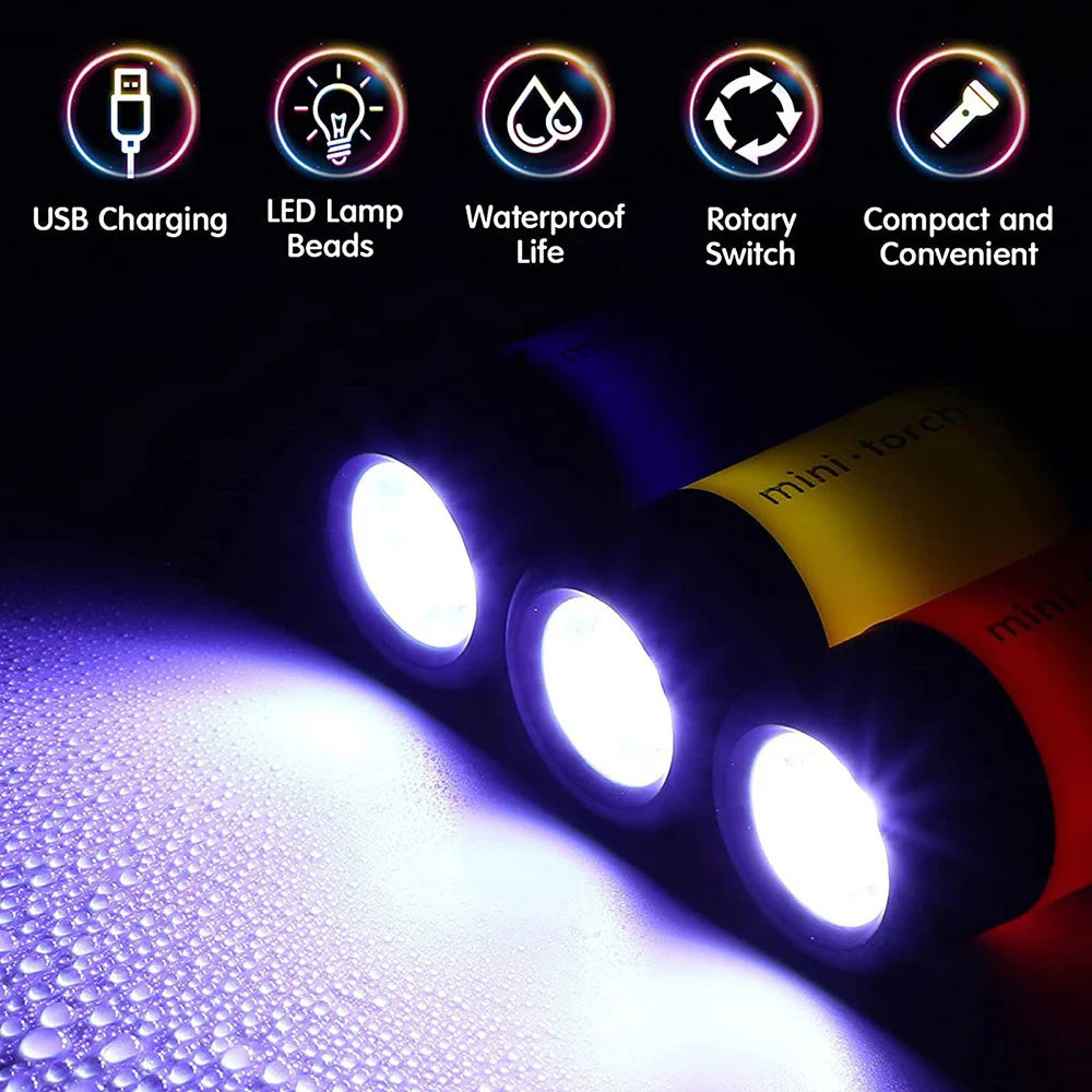 USB Rechargeable LED Multifunctional Strong light Pocket Keychain  Flashlight Waterproof Outdoor Hiking Camping Mini Flashlight