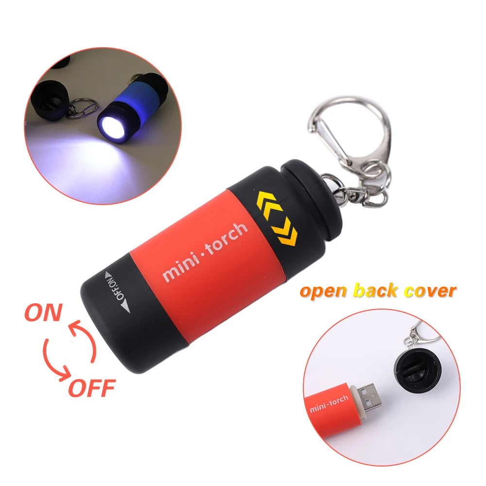 USB Rechargeable LED Multifunctional Strong light Pocket Keychain  Flashlight Waterproof Outdoor Hiking Camping Mini Flashlight