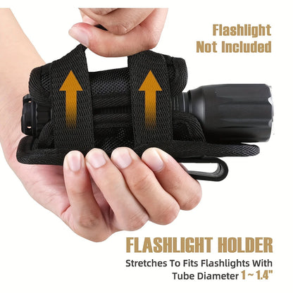 Tactical Flashlight Pouch Holster, Rotatable Holder Belt Clip Tactical Torch Carry Case with 360 Degree Carabiner Reel Clip