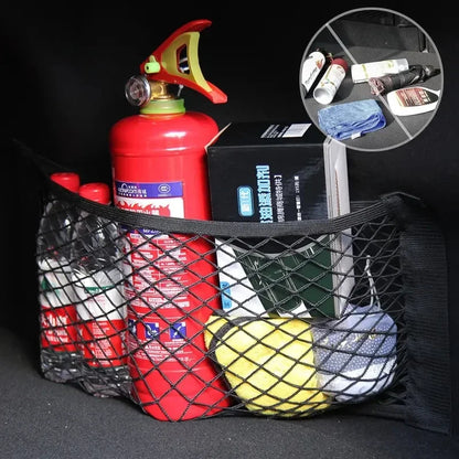 40x25cm/50x25cm Car Back Rear Trunk Organizer Net Mesh Seat Elastic String Magic Sticker Universal Storage Bag Pocket