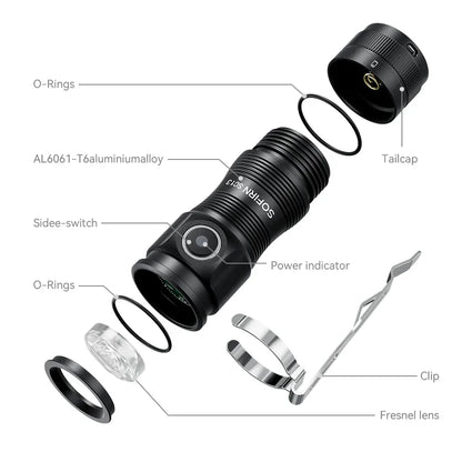 Sofirn Mini SC13 SST40 LED 1300lm Tactical 18350 Rechargeable Flashlight 6000K Keychain Emergency Torch Led Light with Magnetic