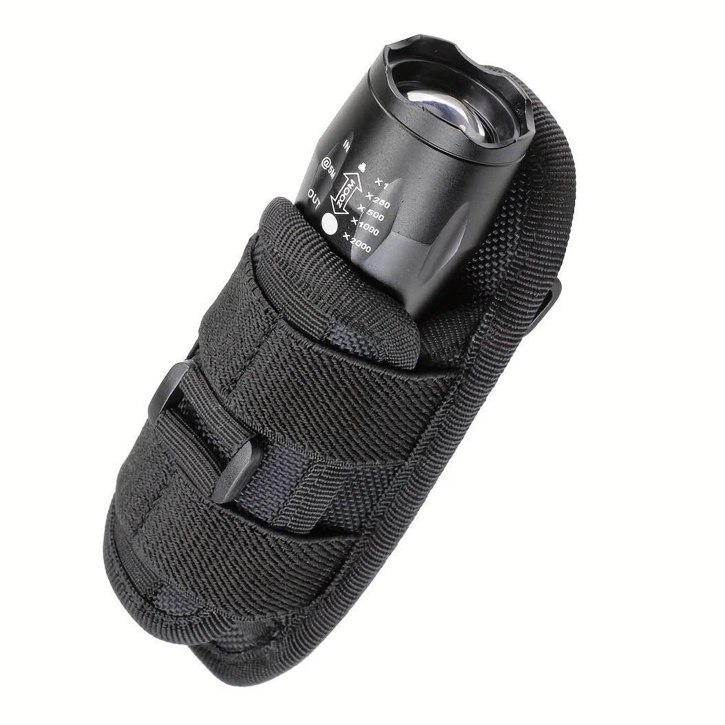 Tactical Flashlight Pouch Holster, Rotatable Holder Belt Clip Tactical Torch Carry Case with 360 Degree Carabiner Reel Clip