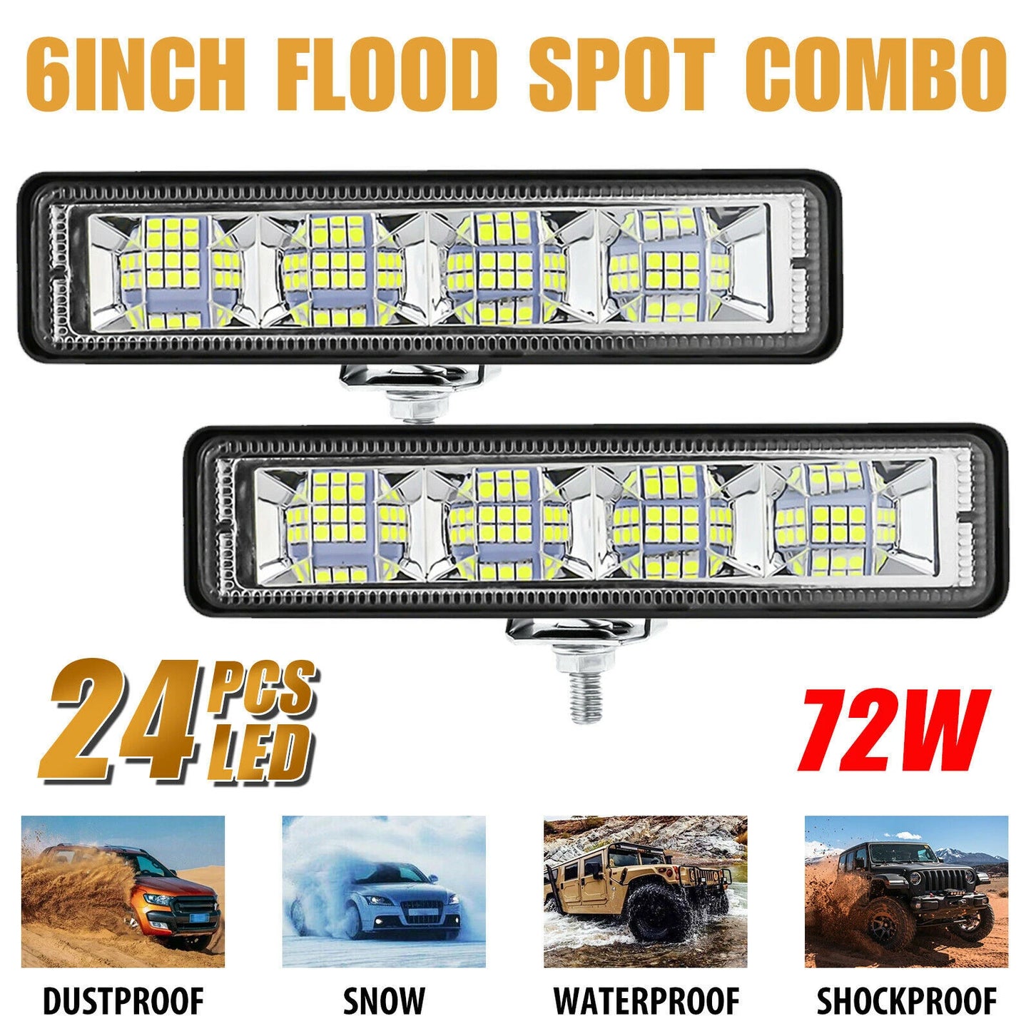 2Pcs 72W Car Work Light LED Bar 4x4 24 LED Worklight Bar Excavator 12-60V led Combo Beam For Offroad SUV ATV Tractor Boat Trucks