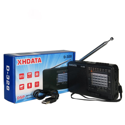 XHDATA D-328 12-Band Portable Radio AM/FM/SW DSP Technology MP3 Player TF Card Slot USB Mini FM Receiver with Bluetooth Radio