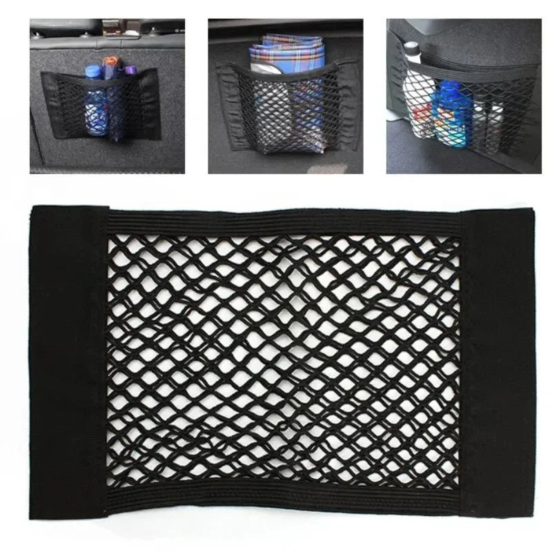 40x25cm/50x25cm Car Back Rear Trunk Organizer Net Mesh Seat Elastic String Magic Sticker Universal Storage Bag Pocket