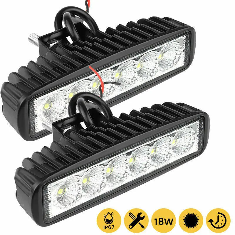 2PCS 18w 6 LED Car Work Light DRL Spotlight High Bright Waterproof Auto Offroad SUV Truck Headlights Driving Lamp 12V 24V 6000K