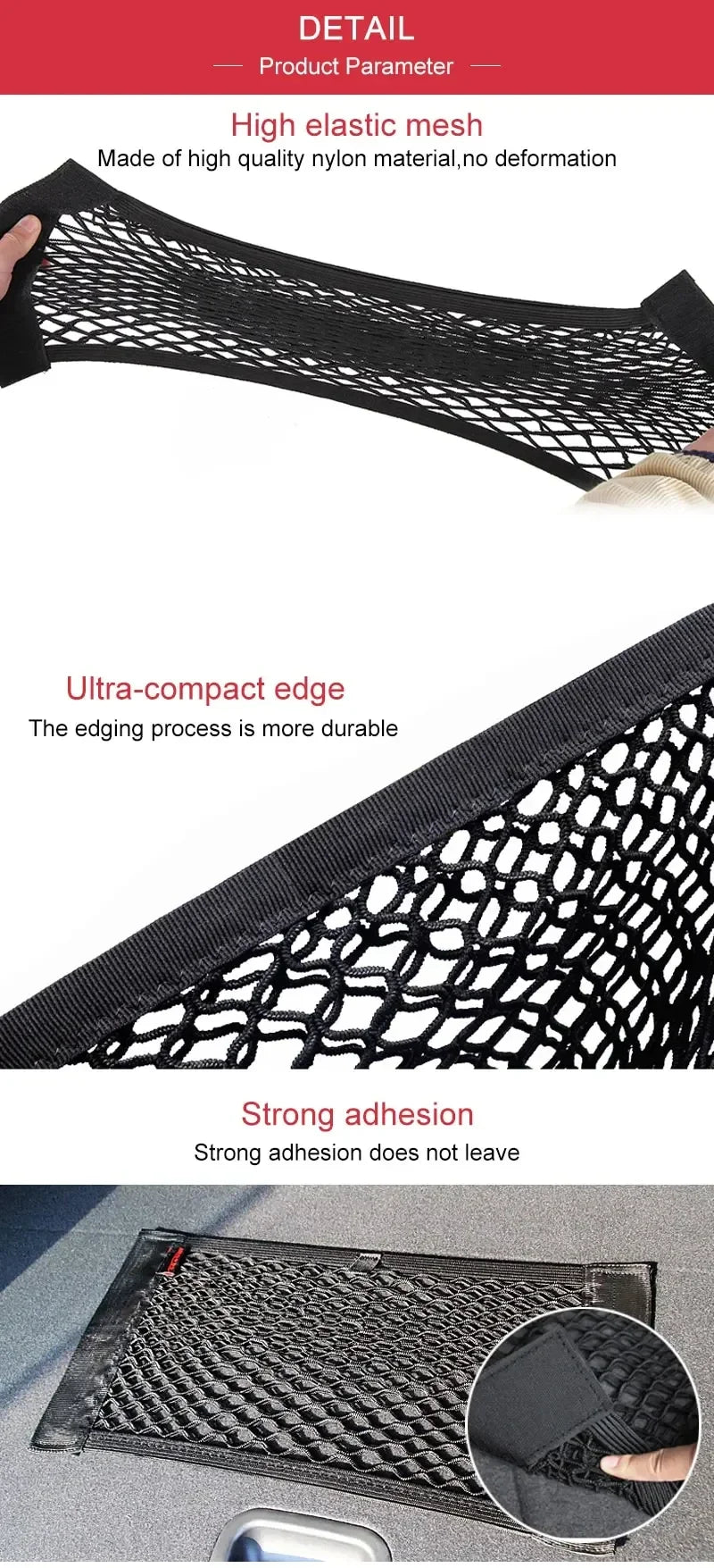 40x25cm/50x25cm Car Back Rear Trunk Organizer Net Mesh Seat Elastic String Magic Sticker Universal Storage Bag Pocket