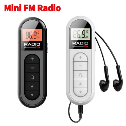 FM Radio Backlight LCD Display Mini Pocket Clip Radio with 3.5mm Headphones Personal Walkman Radio for Walk Jogging Camping