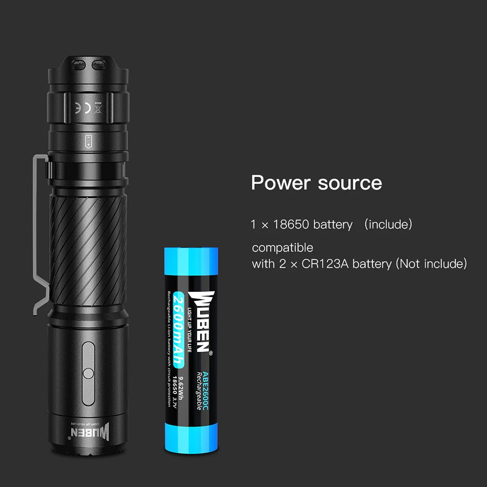 WUBEN C3 LED Flashlight Type-C Rechargeable High-powerful Troch Light 1200LM With Battery Waterproof Camping Lantern