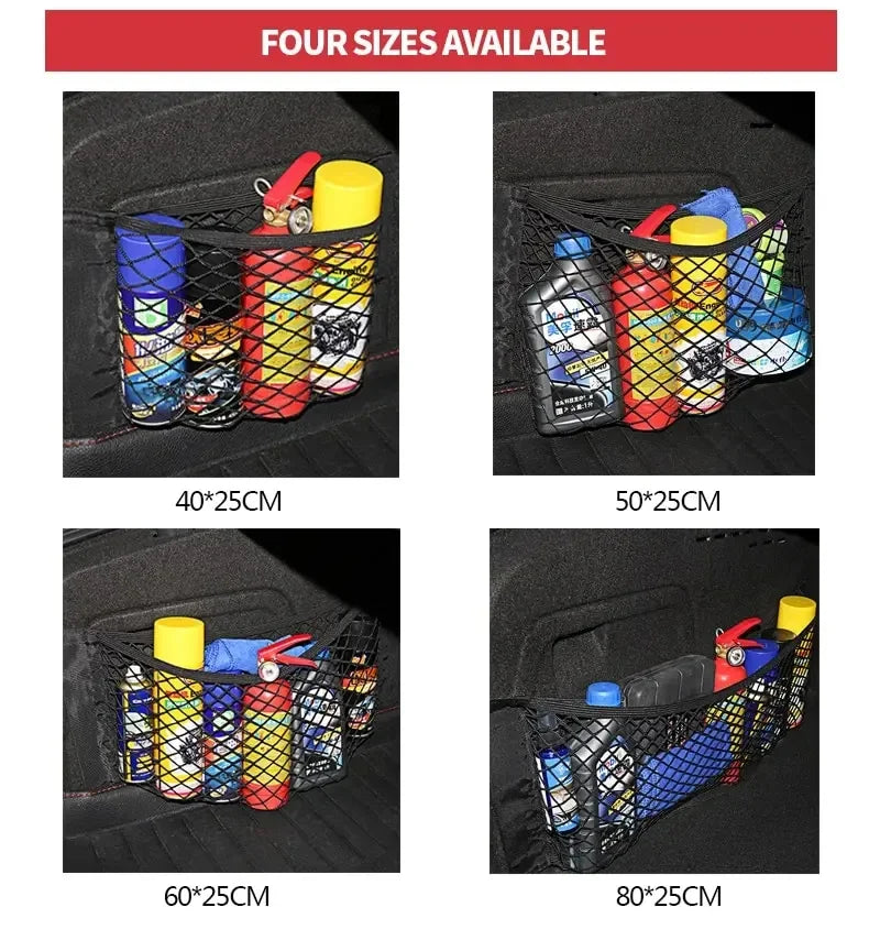 40x25cm/50x25cm Car Back Rear Trunk Organizer Net Mesh Seat Elastic String Magic Sticker Universal Storage Bag Pocket